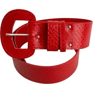 Faux Snakeskin Wide Red Statement Belt 80s-90s Style
